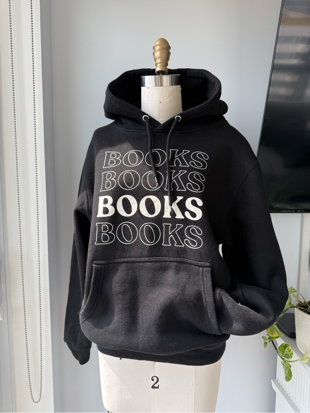 Indigo Book Lover Black Hoodie with Repeated 'BOOKS' Graphic